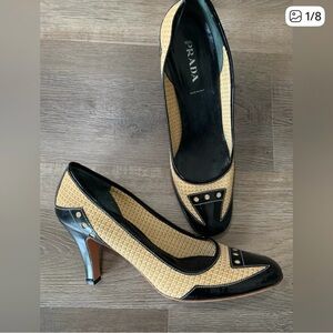 Prada Cap Toe Raffia Heel